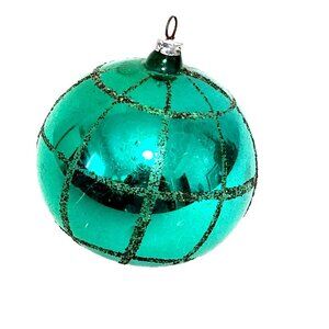 Christmas Ornament Blown Glass West Germany Vintage Green Glitter